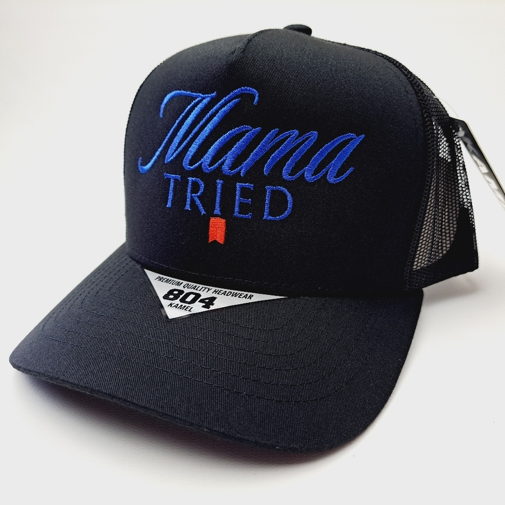 Mama Tried Flat Bill Trucker Mesh Snapback Black